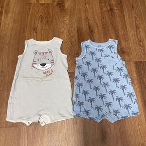 C&A Baby Boys One Piece Sleeveless Romper Set Palm Tree Tiger Casual Size 18-24M